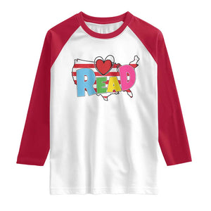 Read Lover America Map Raglan Shirt National Reading Month Bookish Book Lovers TS02 White Red Print Your Wear