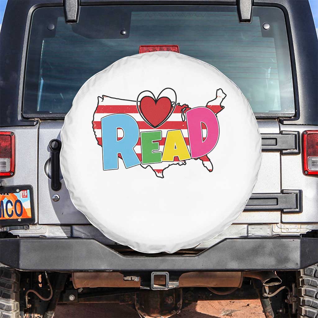 Read Lover America Map Spare Tire Cover National Reading Month Bookish Book Lovers TS02 No hole White Print Your Wear