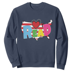 Read Lover America Map Sweatshirt National Reading Month Bookish Book Lovers TS02 Navy Print Your Wear