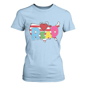 Read Lover America Map T Shirt For Women National Reading Month Bookish Book Lovers TS02 Light Blue Print Your Wear