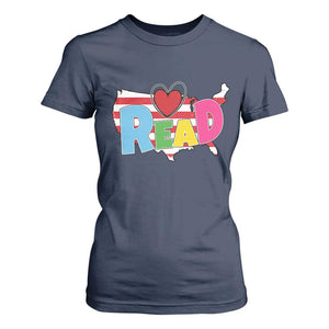 Read Lover America Map T Shirt For Women National Reading Month Bookish Book Lovers TS02 Navy Print Your Wear