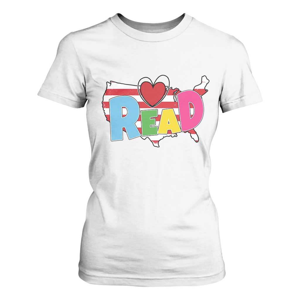 Read Lover America Map T Shirt For Women National Reading Month Bookish Book Lovers TS02 White Print Your Wear