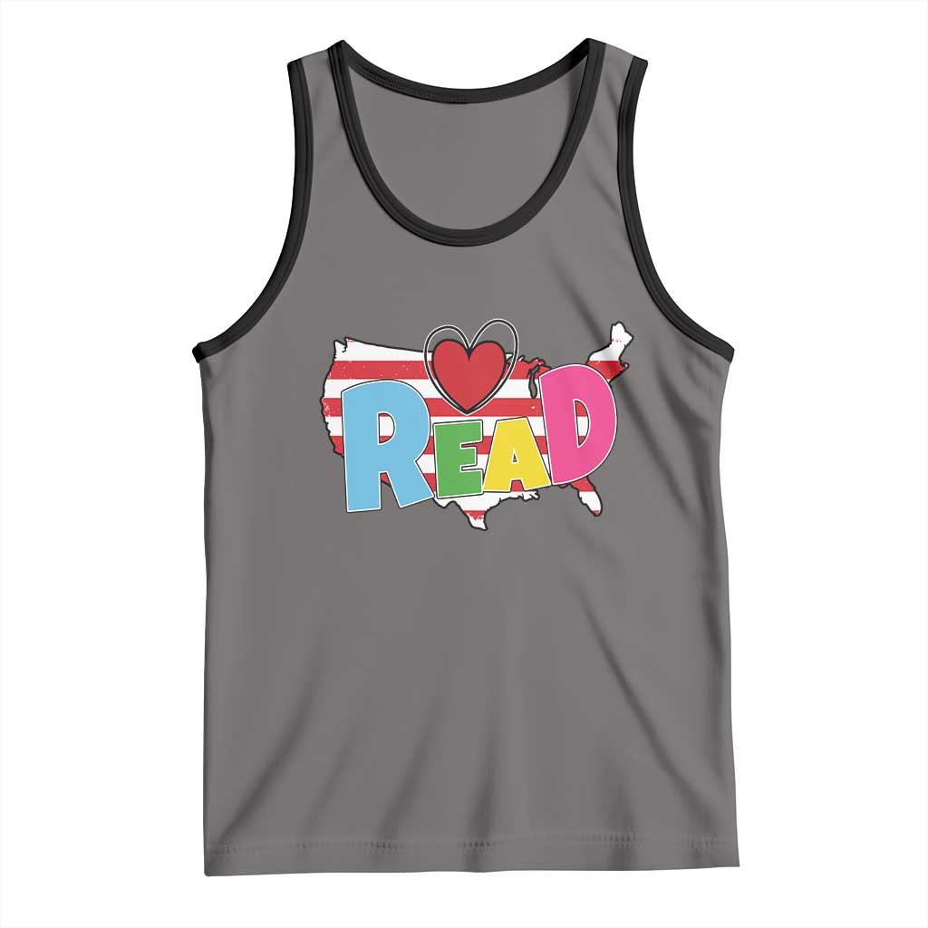 Read Lover America Map Tank Top National Reading Month Bookish Book Lovers TS02 Deep Heather Black Print Your Wear