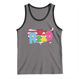 Read Lover America Map Tank Top National Reading Month Bookish Book Lovers TS02 Deep Heather Black Print Your Wear