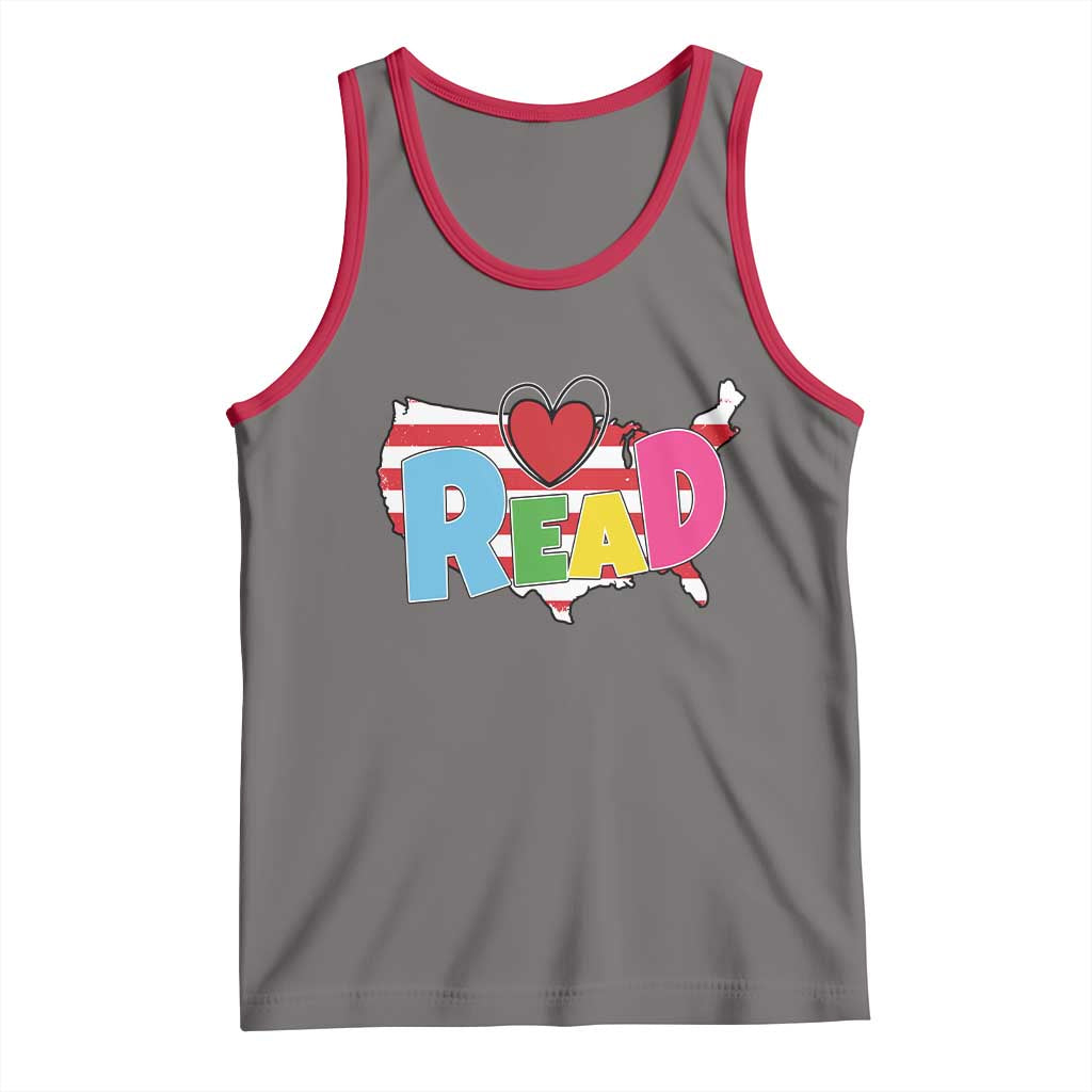 Read Lover America Map Tank Top National Reading Month Bookish Book Lovers TS02 Deep Heather Red Print Your Wear