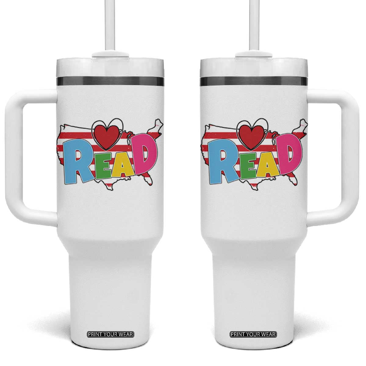 Read Lover America Map Tumbler With Handle National Reading Month Bookish Book Lovers TS02 One Size: 40 oz White Print Your Wear