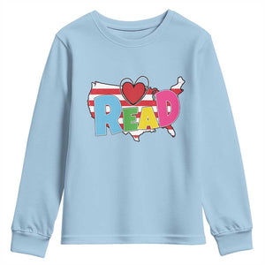 Read Lover America Map Youth Sweatshirt National Reading Month Bookish Book Lovers TS02 Light Blue Print Your Wear