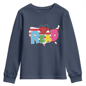 Read Lover America Map Youth Sweatshirt National Reading Month Bookish Book Lovers TS02 Navy Print Your Wear