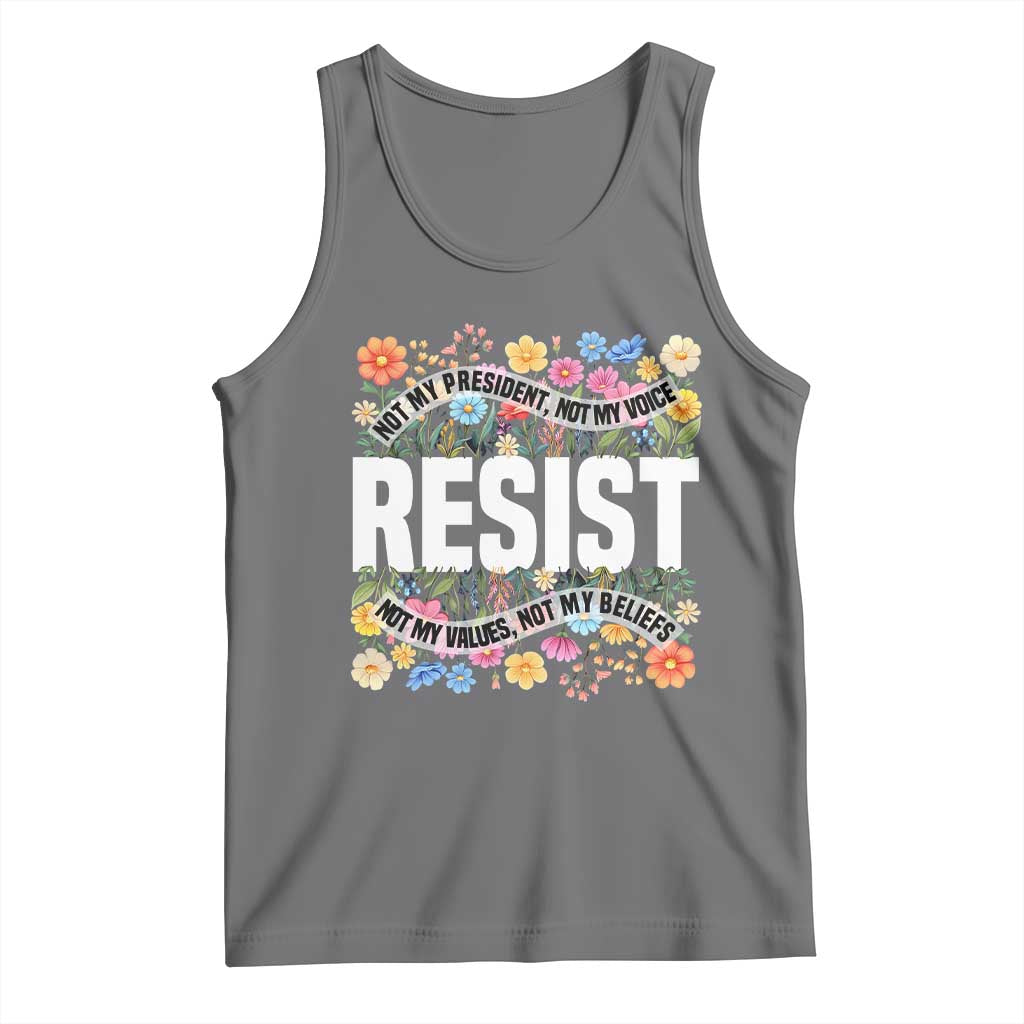 Floral Resist Tank Top Not My President Not My Voice Not My Values Not My Beliefs TS02 Black Heather Print Your Wear