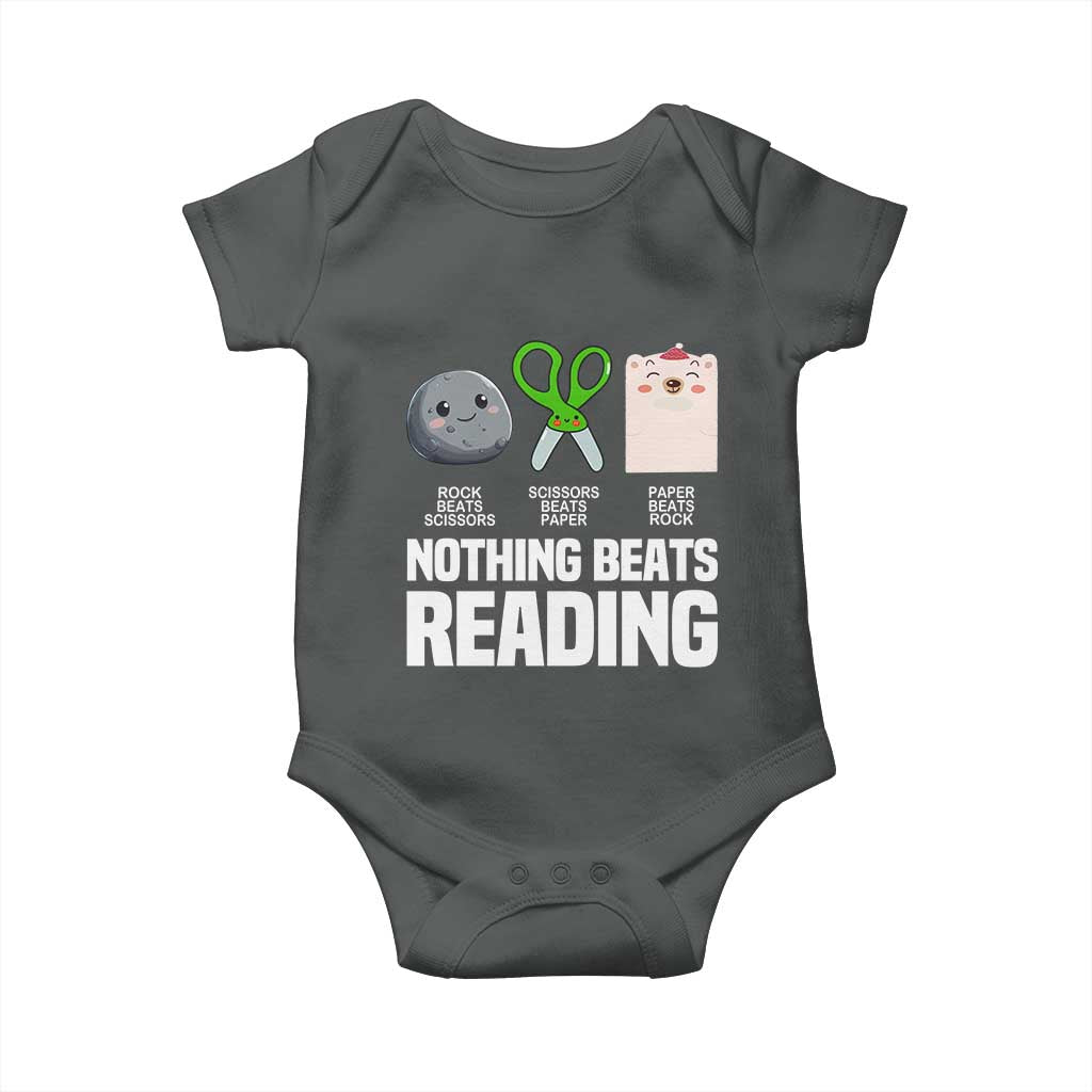 Nothing Beats Reading Baby Onesie Rock Paper Scissors Read Book Lovers TS02 Dark Heather Print Your Wear