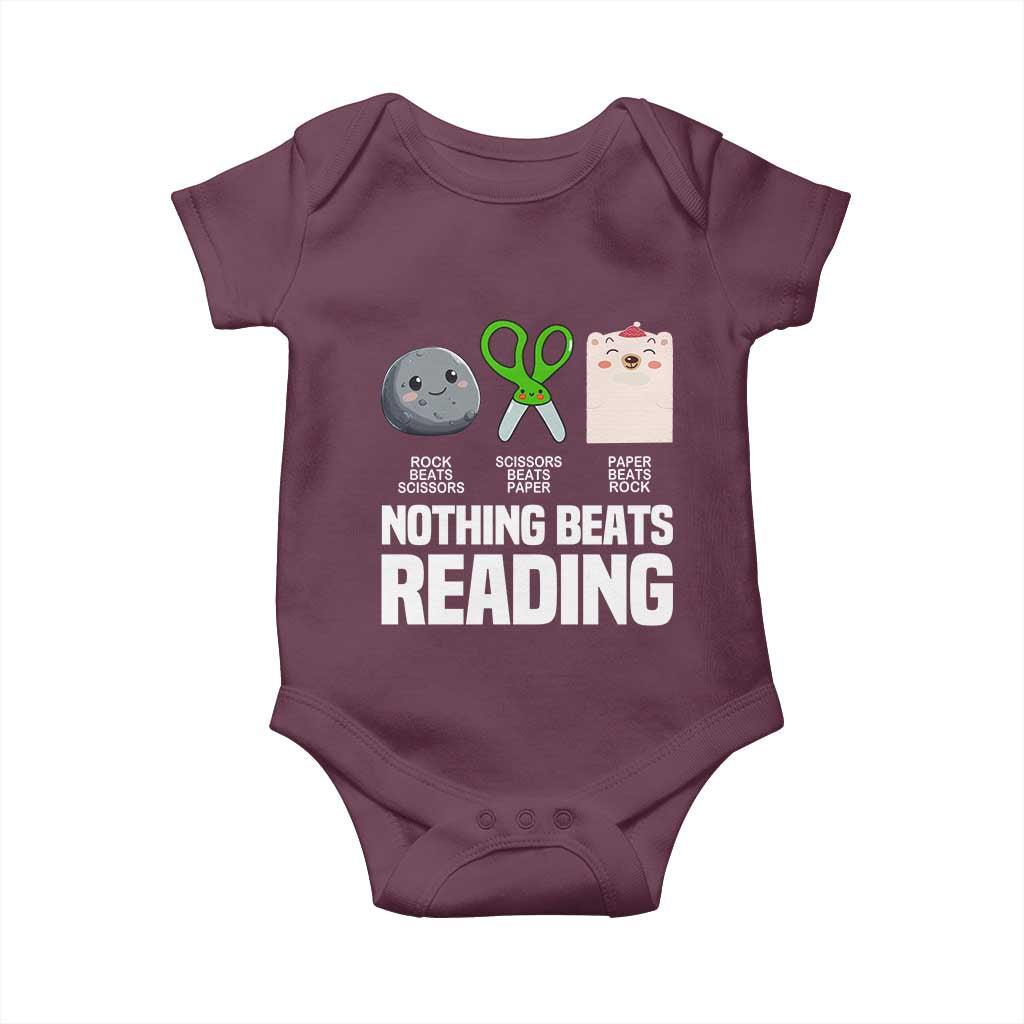 Nothing Beats Reading Baby Onesie Rock Paper Scissors Read Book Lovers TS02 Maroon Print Your Wear