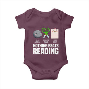 Nothing Beats Reading Baby Onesie Rock Paper Scissors Read Book Lovers TS02 Maroon Print Your Wear