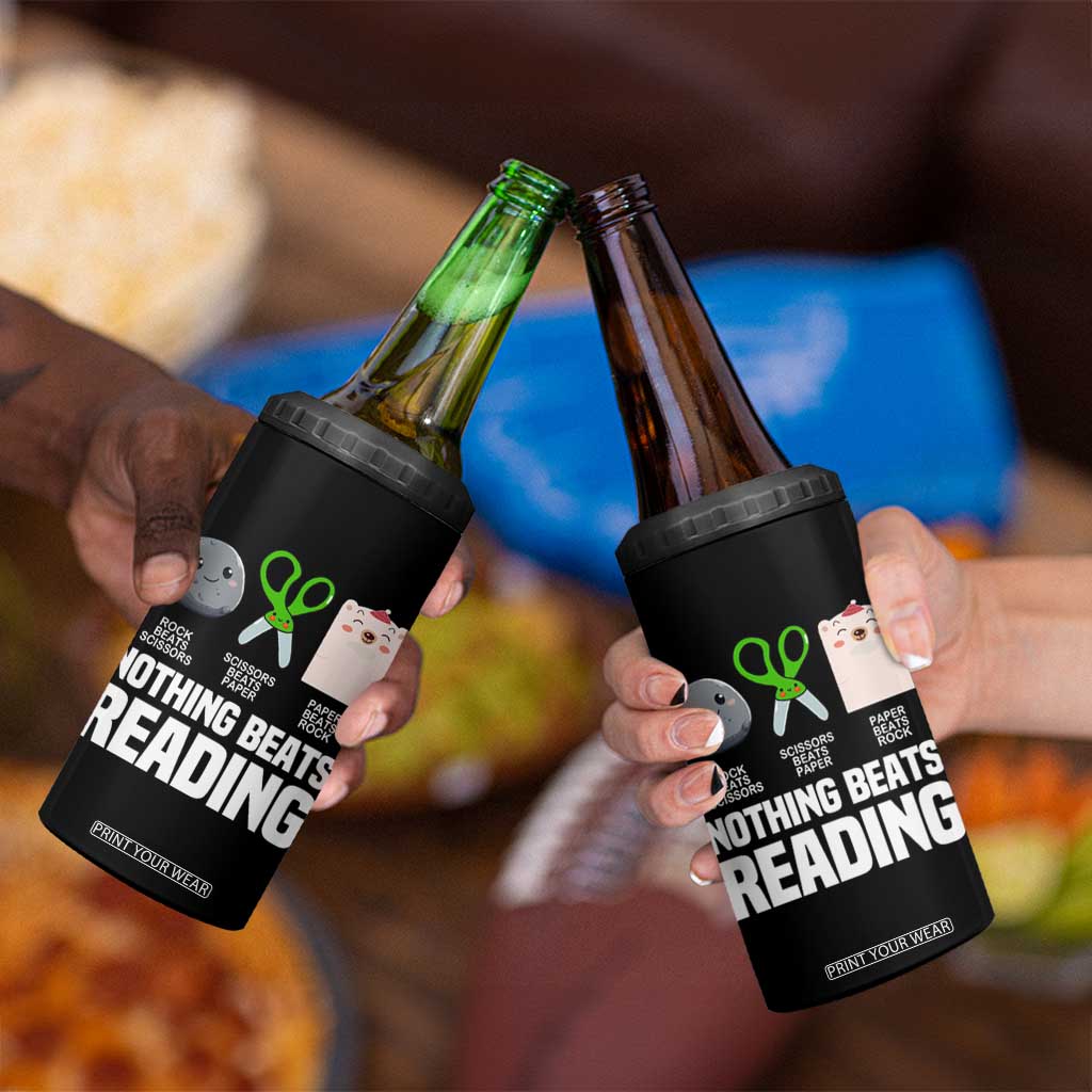 Nothing Beats Reading 4 in 1 Can Cooler Tumbler Rock Paper Scissors Read Book Lovers TS02 Print Your Wear