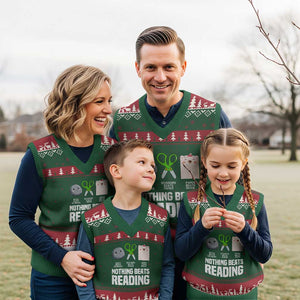 Nothing Beats Reading V-Neck Knit Sweater Vest Rock Paper Scissors Read Book Lovers TS02 Red Green Print Your Wear
