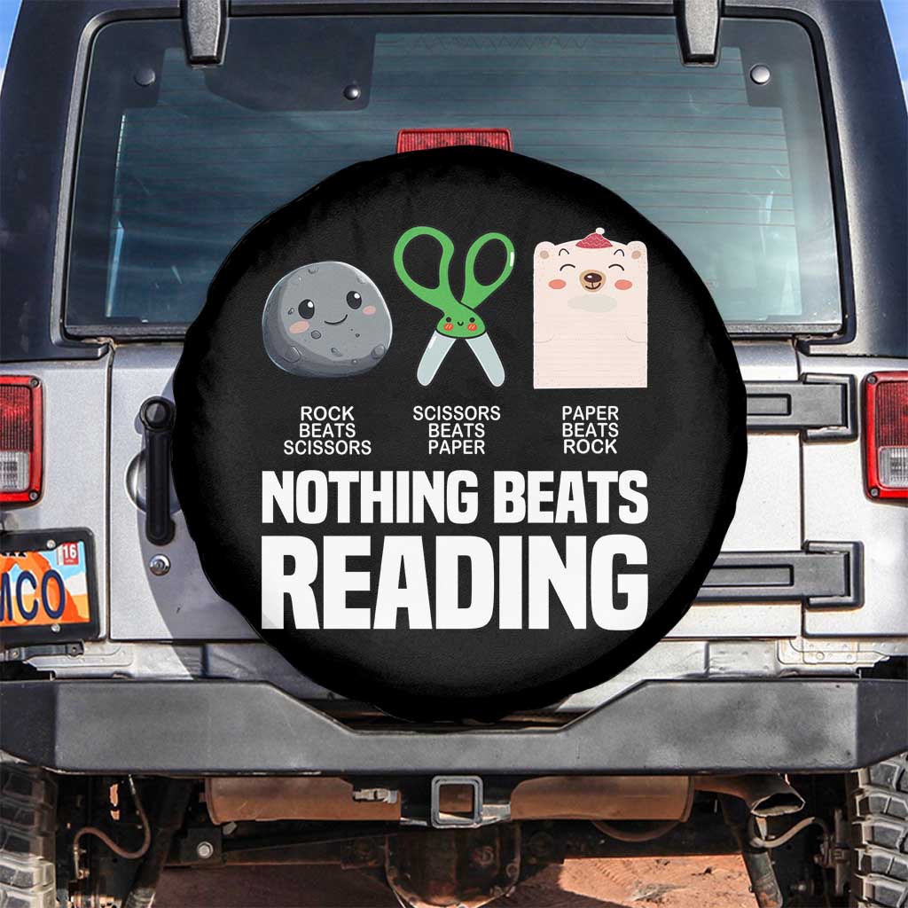 Nothing Beats Reading Spare Tire Cover Rock Paper Scissors Read Book Lovers TS02 No hole Black Print Your Wear