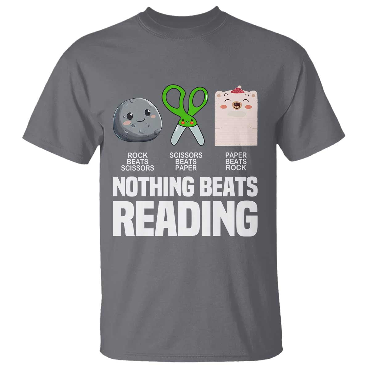 Nothing Beats Reading T Shirt Rock Paper Scissors Read Book Lovers TS02 Charcoal Print Your Wear