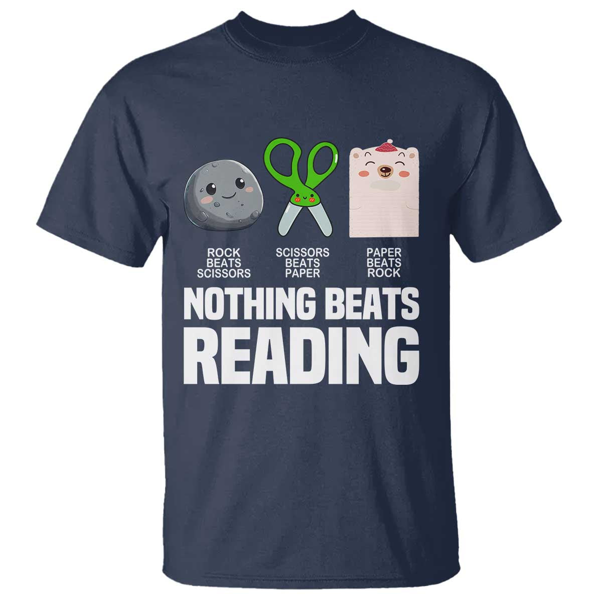 Nothing Beats Reading T Shirt Rock Paper Scissors Read Book Lovers TS02 Navy Print Your Wear