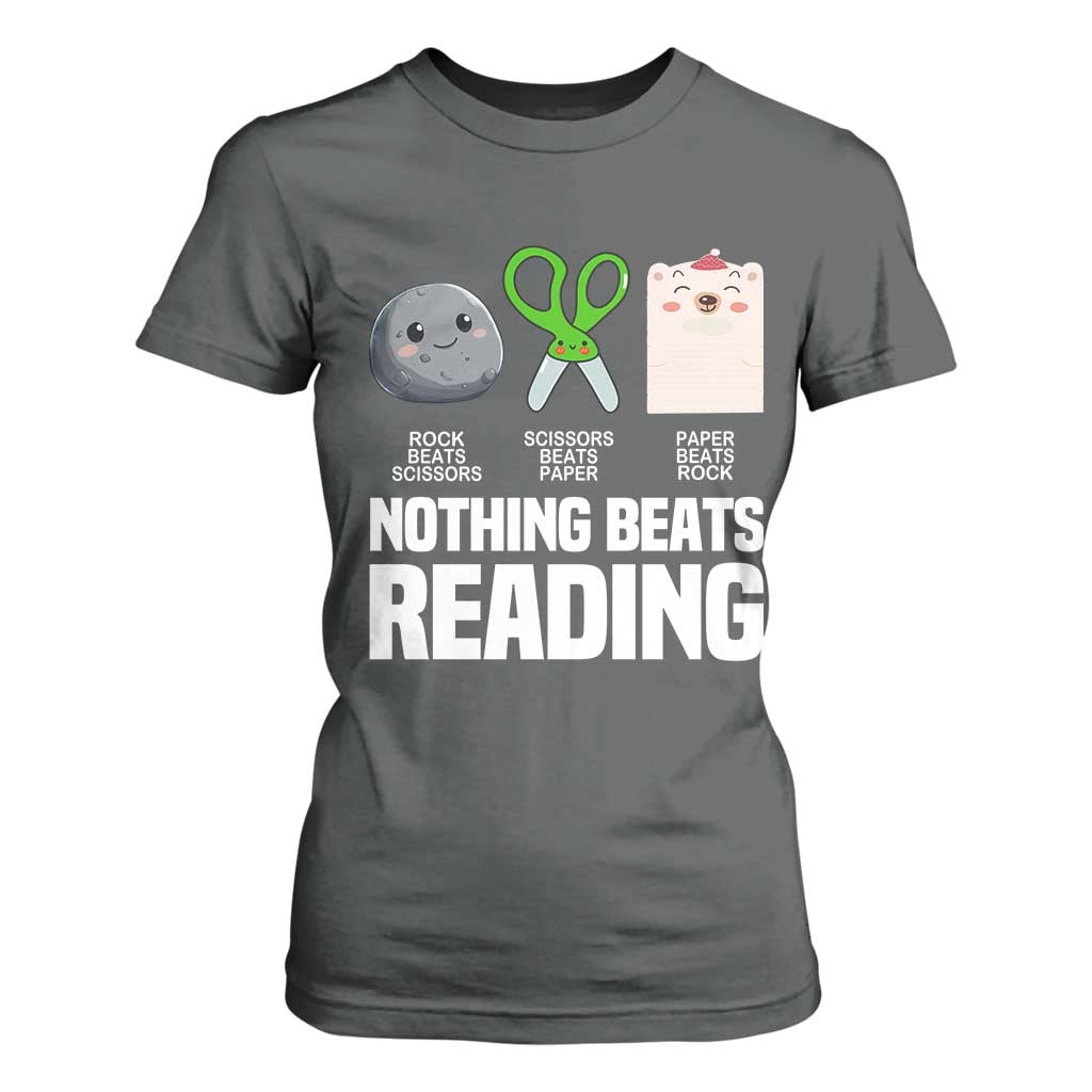 Nothing Beats Reading T Shirt For Women Rock Paper Scissors Read Book Lovers TS02 Dark Heather Print Your Wear