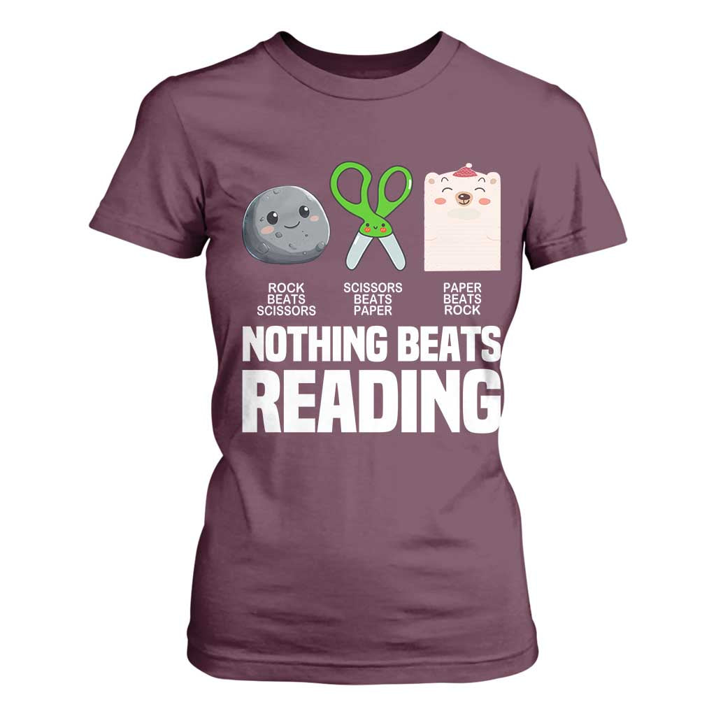 Nothing Beats Reading T Shirt For Women Rock Paper Scissors Read Book Lovers TS02 Maroon Print Your Wear
