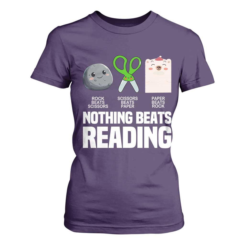 Nothing Beats Reading T Shirt For Women Rock Paper Scissors Read Book Lovers TS02 Purple Print Your Wear