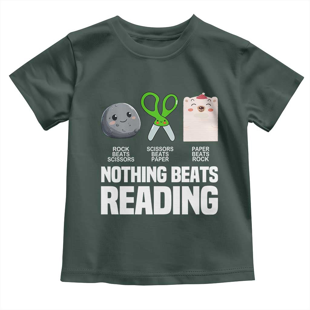 Nothing Beats Reading Toddler T Shirt Rock Paper Scissors Read Book Lovers TS02 Dark Forest Green Print Your Wear