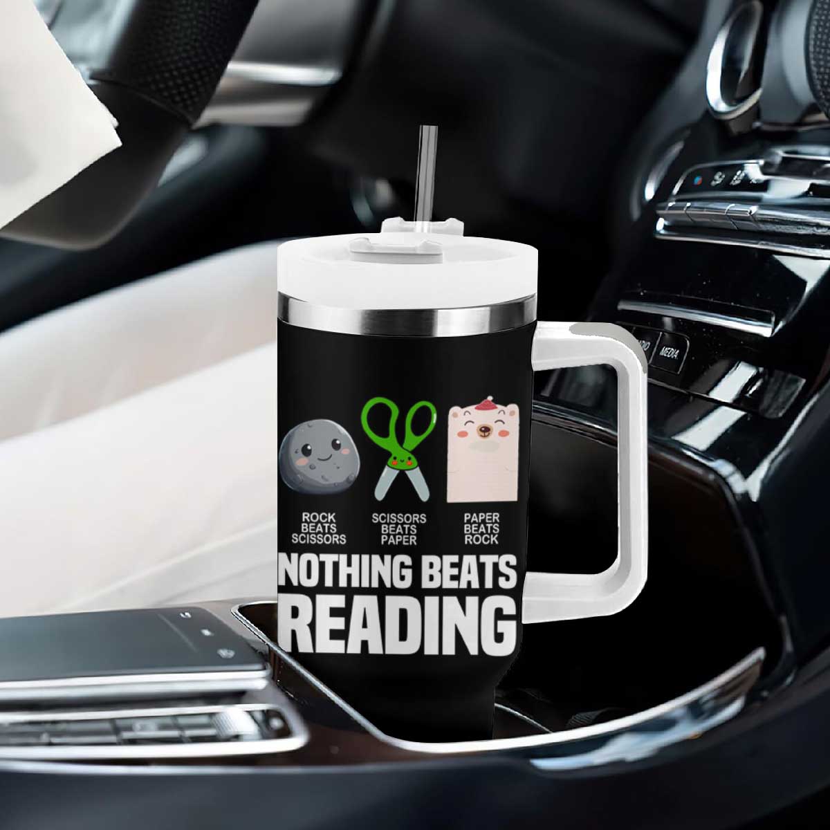 Nothing Beats Reading Tumbler With Handle Rock Paper Scissors Read Book Lovers TS02 Print Your Wear