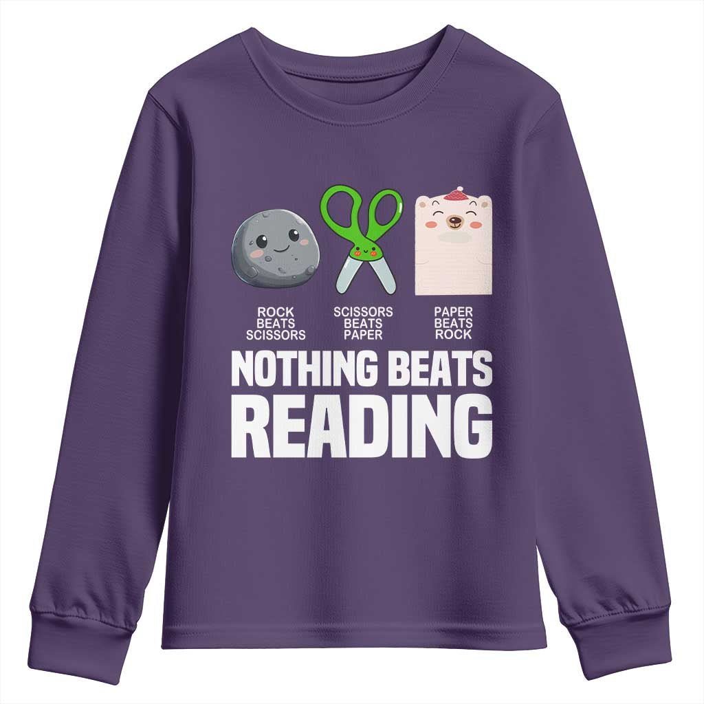 Nothing Beats Reading Youth Sweatshirt Rock Paper Scissors Read Book Lovers TS02 Purple Print Your Wear