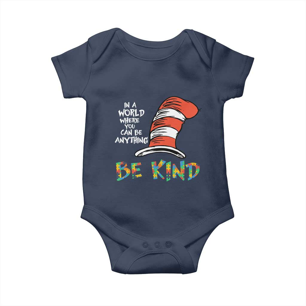 Autism Awareness Baby Onesie Why Fit In When You Were Born To Stand Out Cat In Hat TS02 Navy Print Your Wear