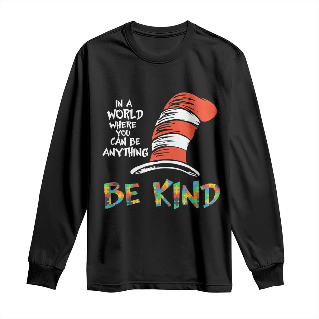 Autism Awareness Long Sleeve Shirt Why Fit In When You Were Born To Stand Out Cat In Hat TS02 Black Print Your Wear