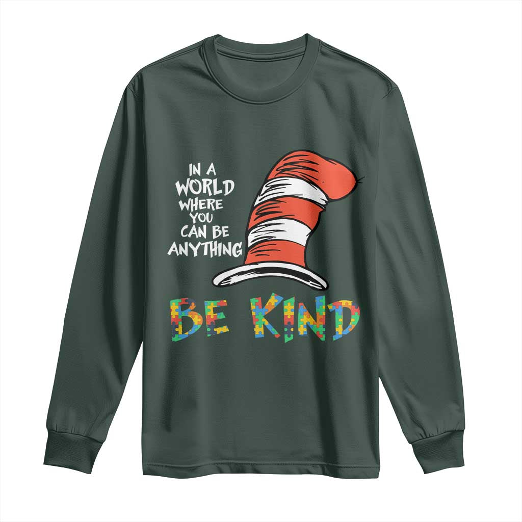 Autism Awareness Long Sleeve Shirt Why Fit In When You Were Born To Stand Out Cat In Hat TS02 Dark Forest Green Print Your Wear