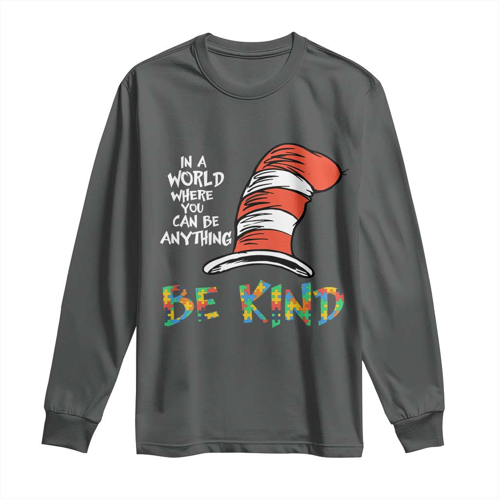 Autism Awareness Long Sleeve Shirt Why Fit In When You Were Born To Stand Out Cat In Hat TS02 Dark Heather Print Your Wear