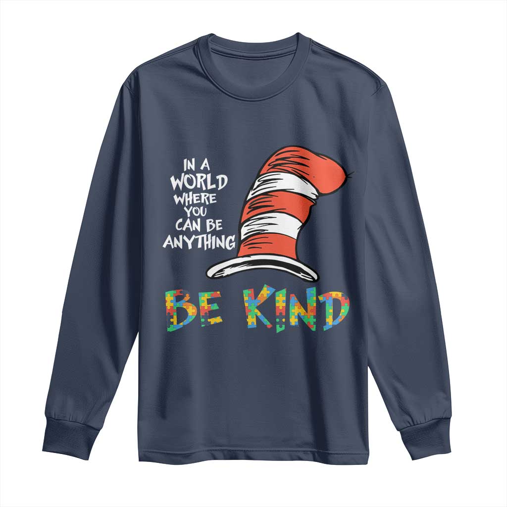 Autism Awareness Long Sleeve Shirt Why Fit In When You Were Born To Stand Out Cat In Hat TS02 Navy Print Your Wear