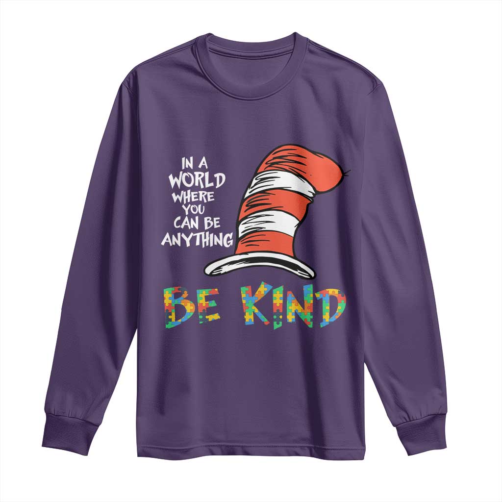 Autism Awareness Long Sleeve Shirt Why Fit In When You Were Born To Stand Out Cat In Hat TS02 Purple Print Your Wear