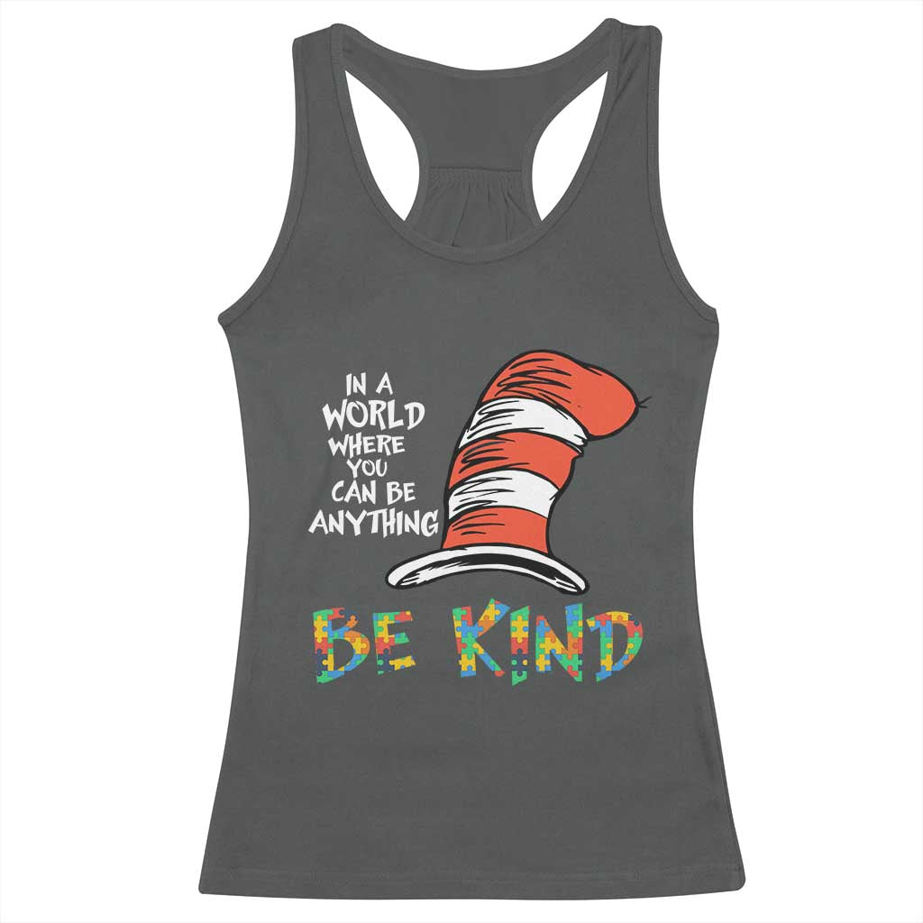 Autism Awareness Racerback Tank Top Why Fit In When You Were Born To Stand Out Cat In Hat TS02 Dark Heather Print Your Wear