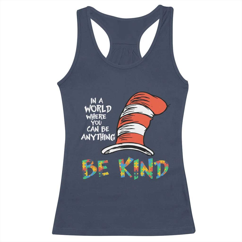 Autism Awareness Racerback Tank Top Why Fit In When You Were Born To Stand Out Cat In Hat TS02 Navy Print Your Wear