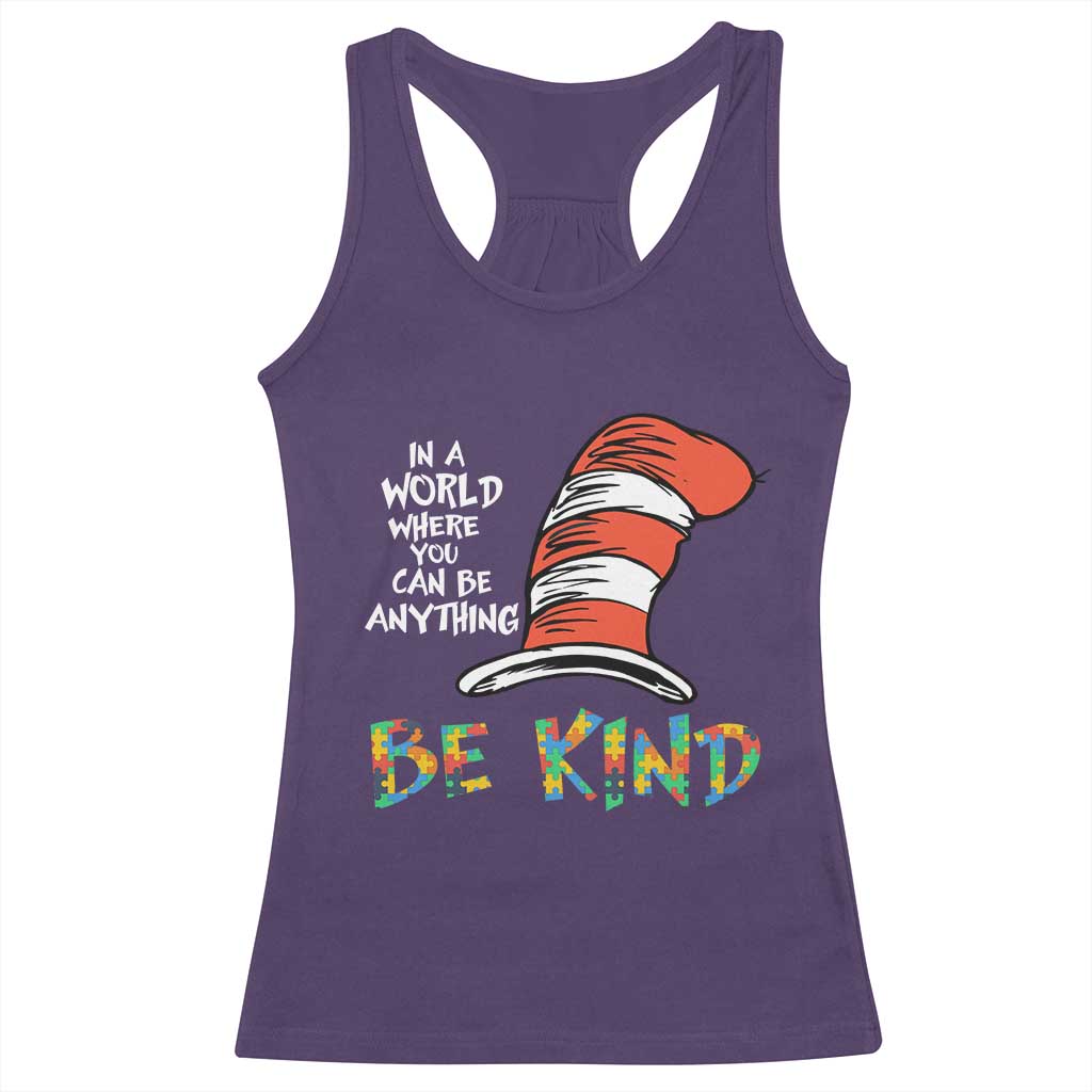 Autism Awareness Racerback Tank Top Why Fit In When You Were Born To Stand Out Cat In Hat TS02 Purple Print Your Wear