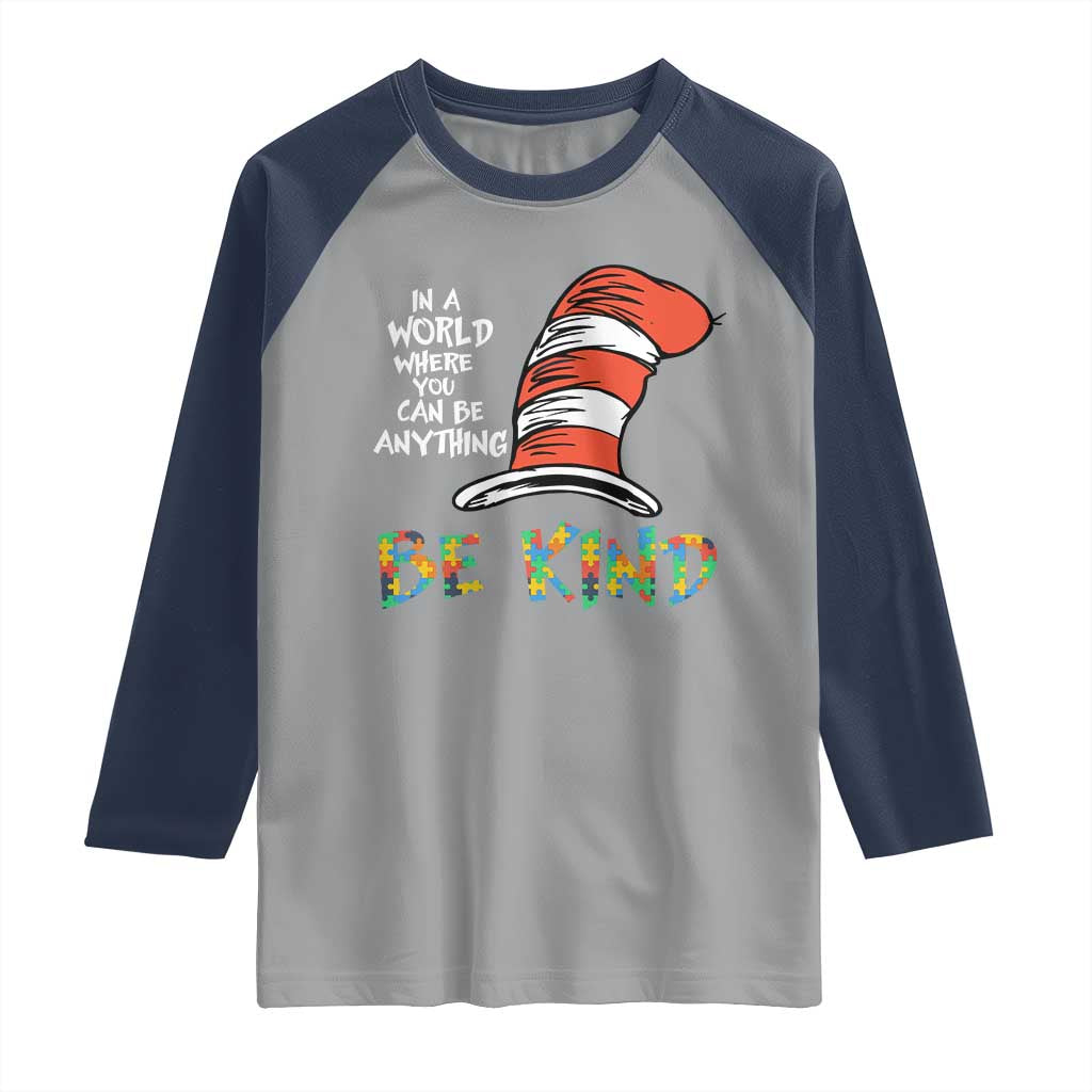 Autism Awareness Raglan Shirt Why Fit In When You Were Born To Stand Out Cat In Hat TS02 Sport Gray Navy Print Your Wear