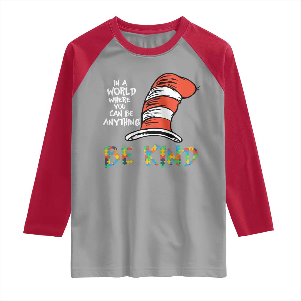 Autism Awareness Raglan Shirt Why Fit In When You Were Born To Stand Out Cat In Hat TS02 Sport Gray Red Print Your Wear