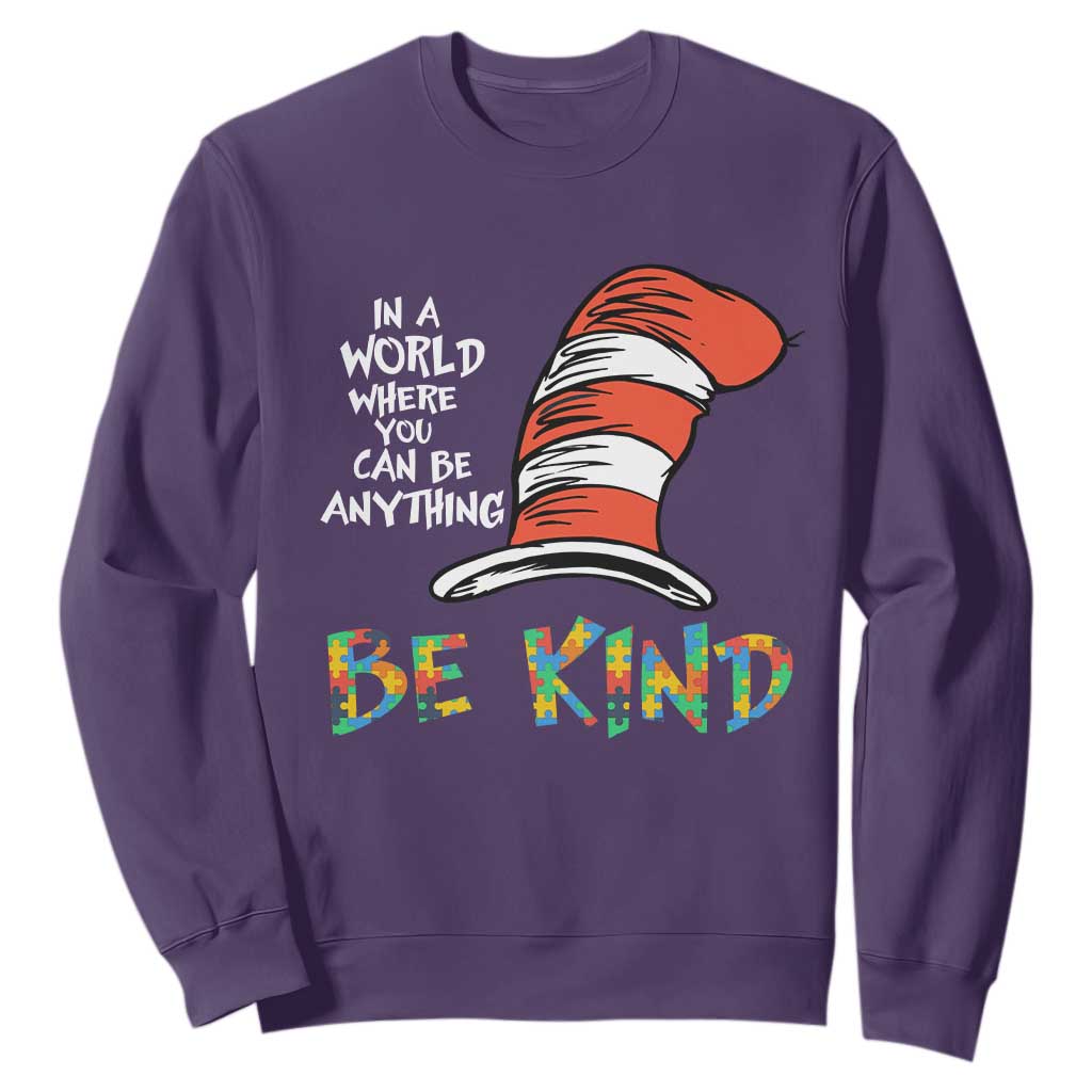 Autism Awareness Sweatshirt Why Fit In When You Were Born To Stand Out Cat In Hat TS02 Purple Print Your Wear