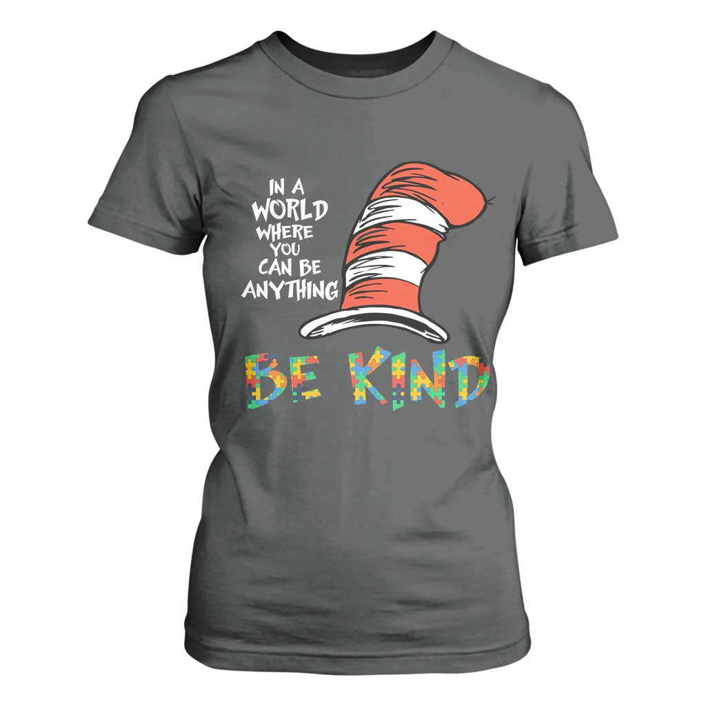 Autism Awareness T Shirt For Women Why Fit In When You Were Born To Stand Out Cat In Hat TS02 Dark Heather Print Your Wear