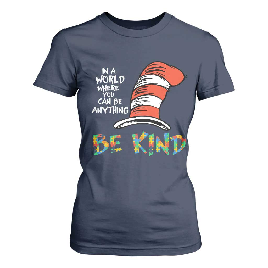 Autism Awareness T Shirt For Women Why Fit In When You Were Born To Stand Out Cat In Hat TS02 Navy Print Your Wear