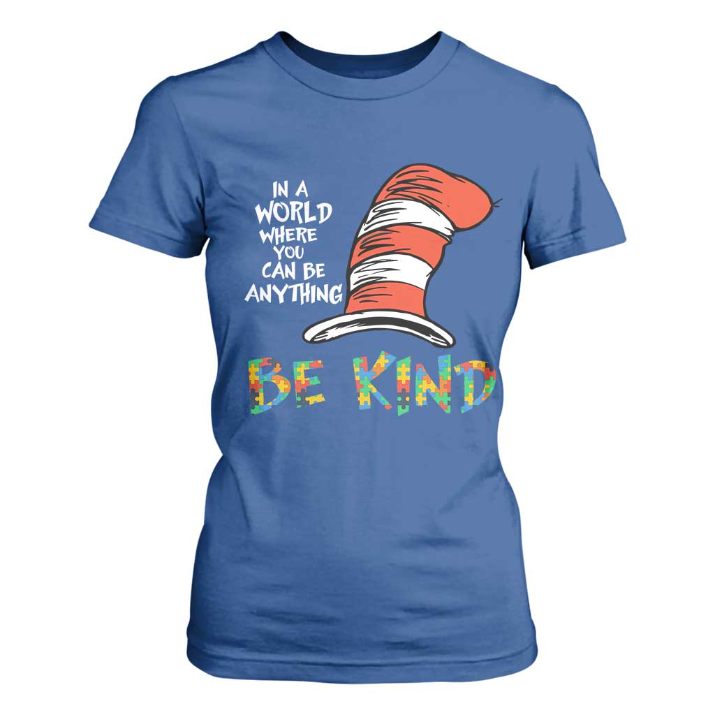 Autism Awareness T Shirt For Women Why Fit In When You Were Born To Stand Out Cat In Hat TS02 Royal Blue Print Your Wear