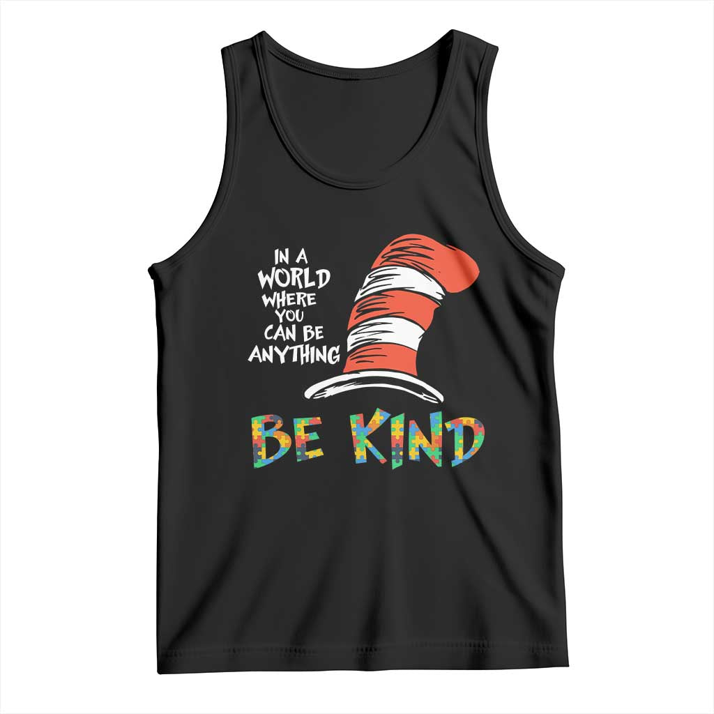 Autism Awareness Tank Top Why Fit In When You Were Born To Stand Out Cat In Hat TS02 Black Print Your Wear