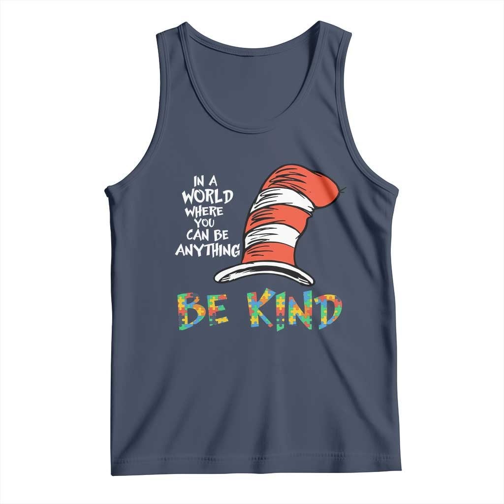 Autism Awareness Tank Top Why Fit In When You Were Born To Stand Out Cat In Hat TS02 Navy Print Your Wear