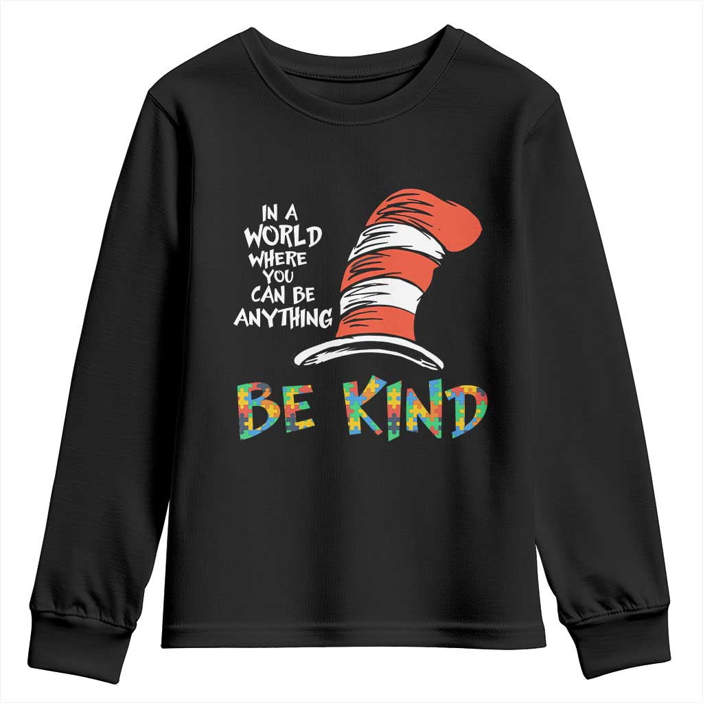 Autism Awareness Youth Sweatshirt Why Fit In When You Were Born To Stand Out Cat In Hat TS02 Black Print Your Wear