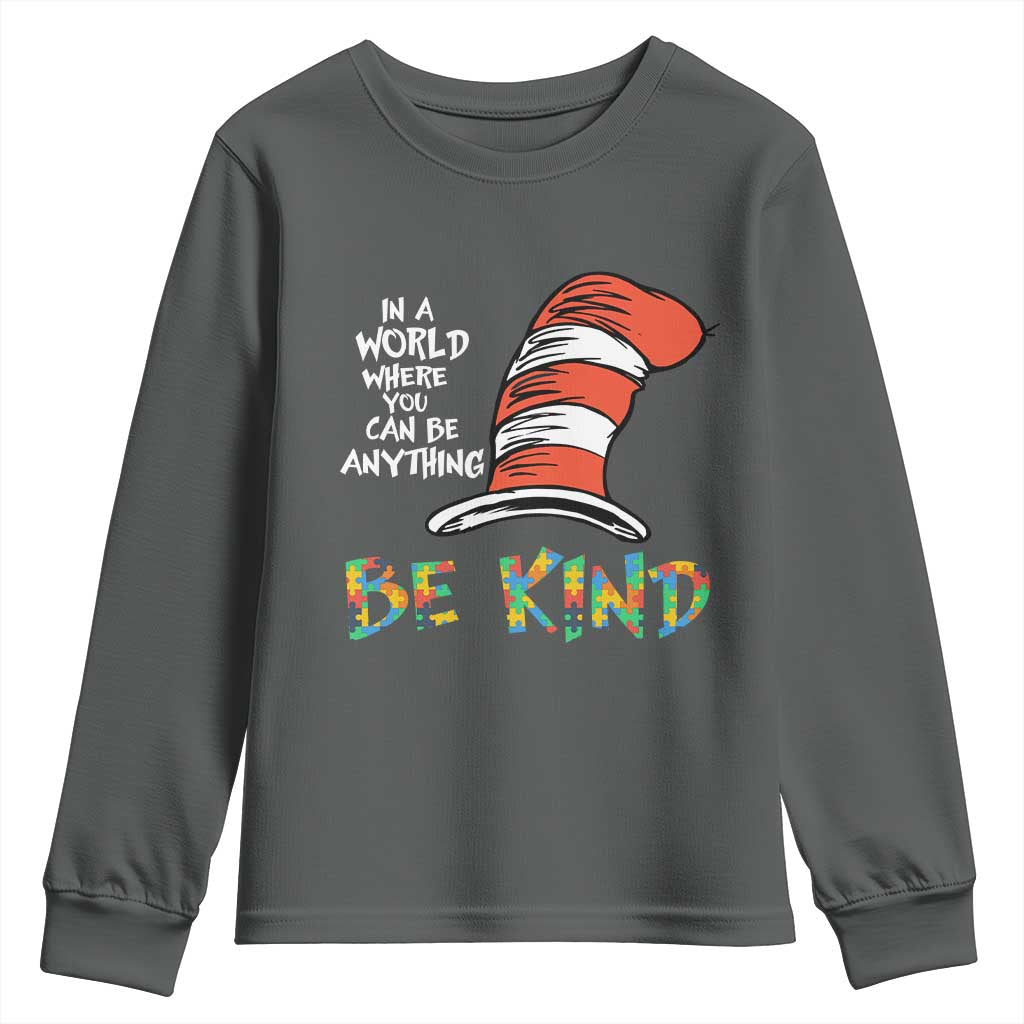 Autism Awareness Youth Sweatshirt Why Fit In When You Were Born To Stand Out Cat In Hat TS02 Dark Heather Print Your Wear