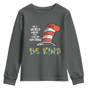 Autism Awareness Youth Sweatshirt Why Fit In When You Were Born To Stand Out Cat In Hat TS02 Dark Heather Print Your Wear