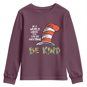 Autism Awareness Youth Sweatshirt Why Fit In When You Were Born To Stand Out Cat In Hat TS02 Maroon Print Your Wear