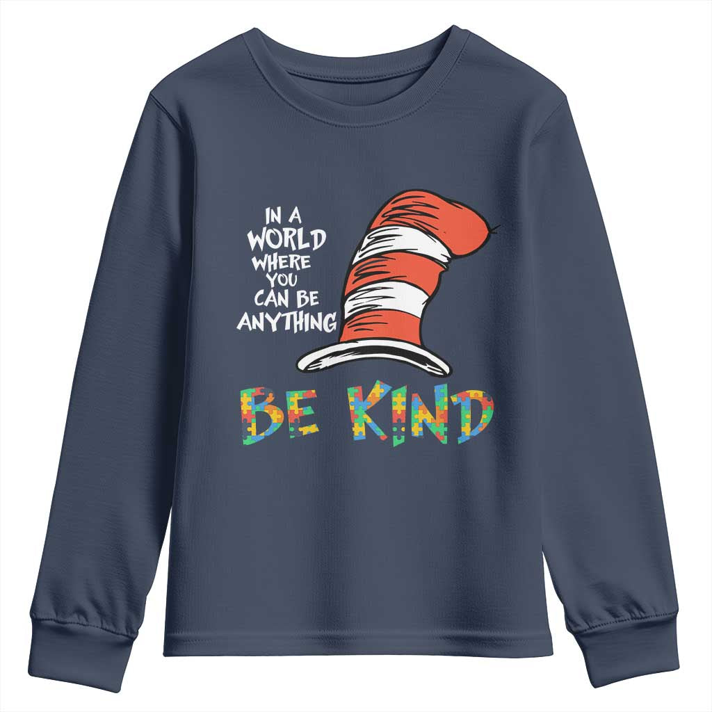 Autism Awareness Youth Sweatshirt Why Fit In When You Were Born To Stand Out Cat In Hat TS02 Navy Print Your Wear