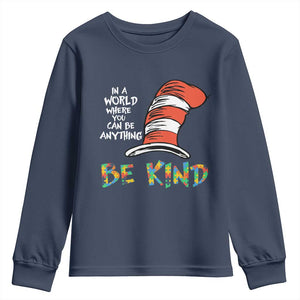 Autism Awareness Youth Sweatshirt Why Fit In When You Were Born To Stand Out Cat In Hat TS02 Navy Print Your Wear